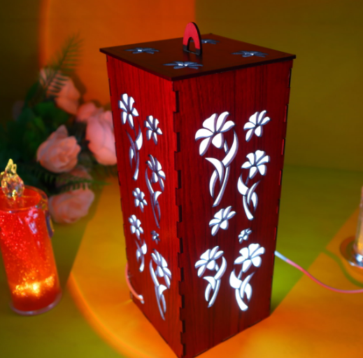 Buy Laser Cut Flower Pattern Wooden Night Hanging Lamp - Table Lamp | Decor We 