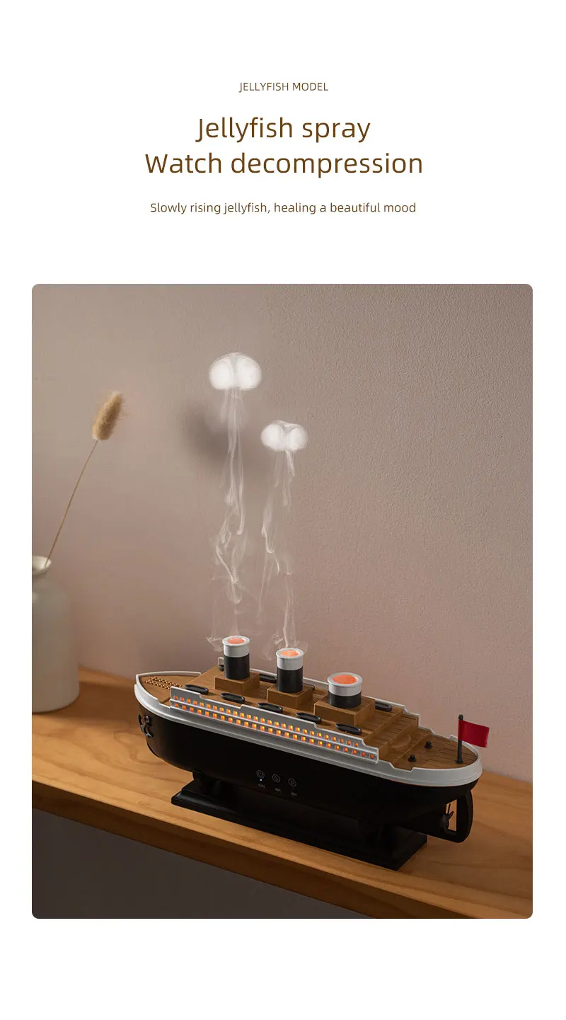 Ship Model Decoration Air Humidifier 250ml Essential Oil Diffuser Jellyfish Smoke Ring Spray Aroma Diffuser For Home 11