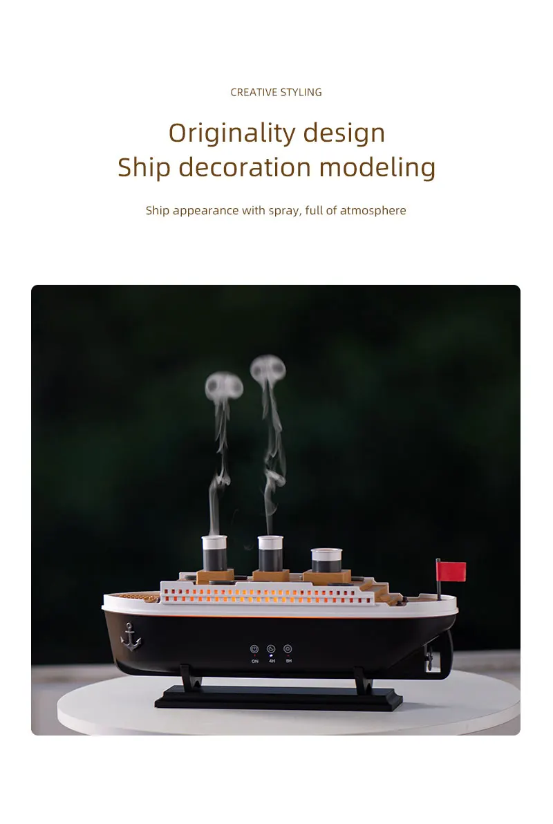 Ship Model Decoration Air Humidifier 250ml Essential Oil Diffuser Jellyfish Smoke Ring Spray Aroma Diffuser For Home 12