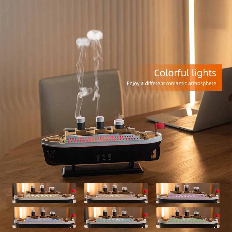 Ship Model Decoration Air Humidifier 250ml Essential Oil Diffuser Jellyfish Smoke Ring Spray Aroma Diffuser For Home 4