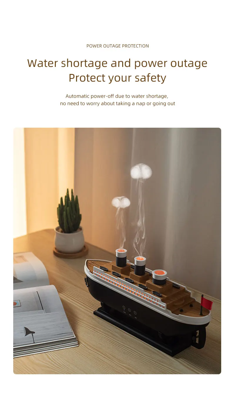 Ship Model Decoration Air Humidifier 250ml Essential Oil Diffuser Jellyfish Smoke Ring Spray Aroma Diffuser For Home 19