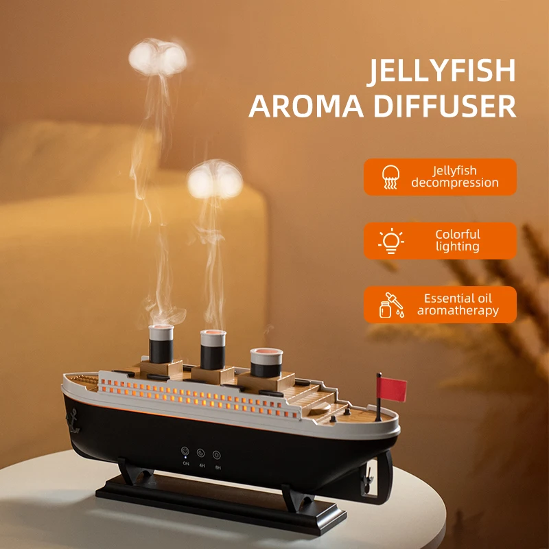Ship Model Decoration Air Humidifier 250ml Essential Oil Diffuser Jellyfish Smoke Ring Spray Aroma Diffuser For Home 3