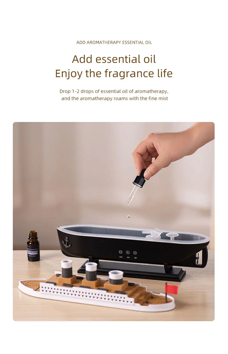 Ship Model Decoration Air Humidifier 250ml Essential Oil Diffuser Jellyfish Smoke Ring Spray Aroma Diffuser For Home 16