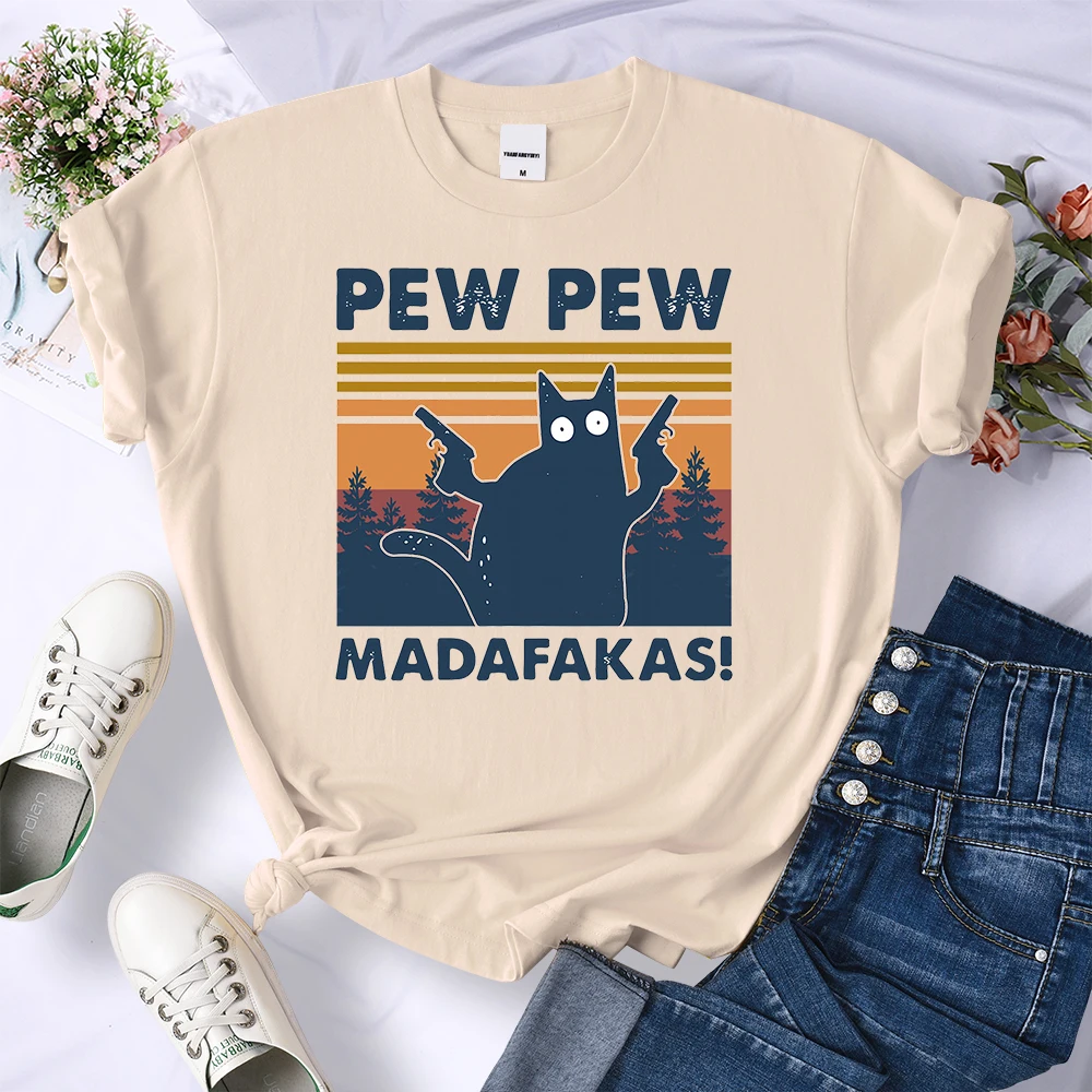 Women Pew Pew Print T-shirts 2