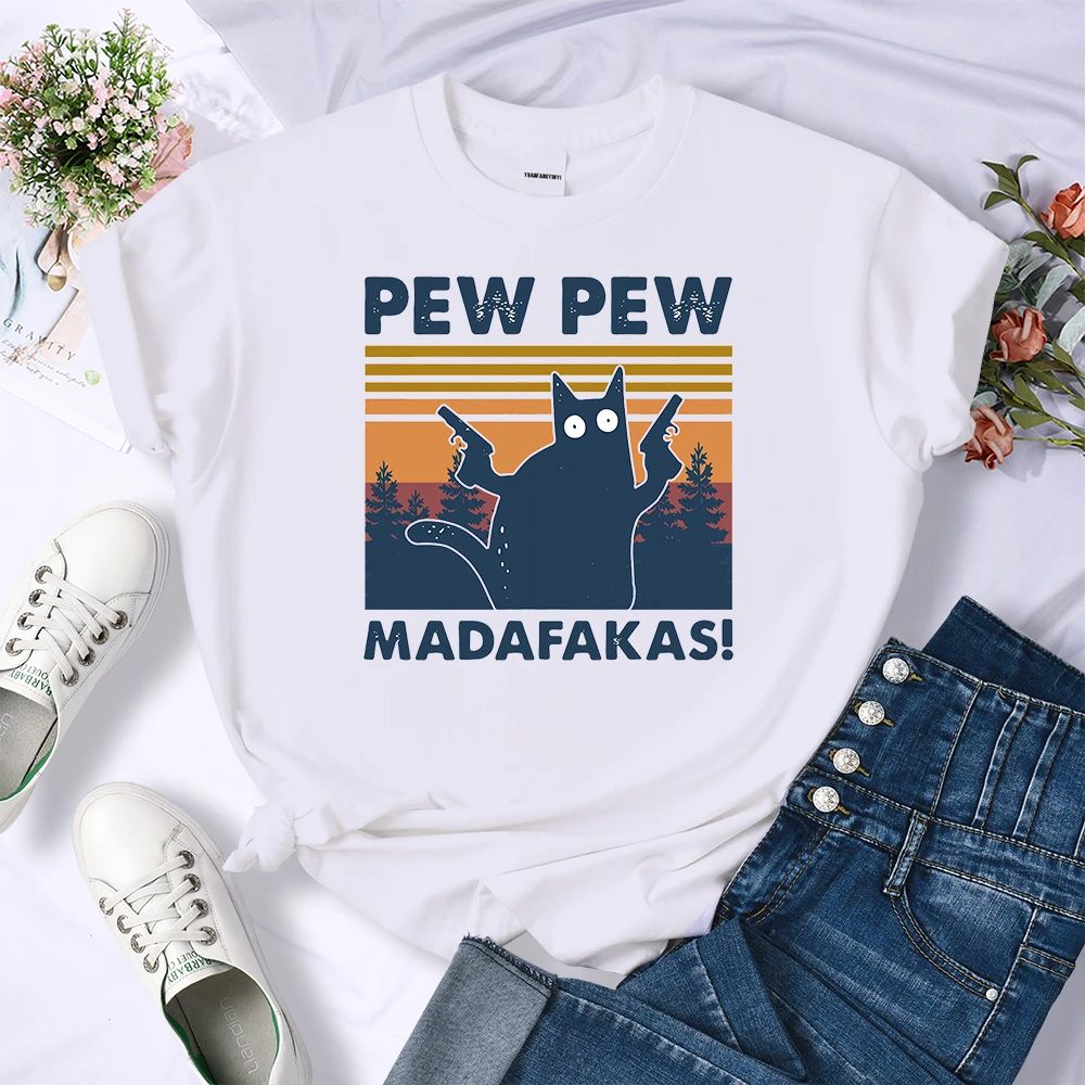 Women Pew Pew Print T-shirts 1